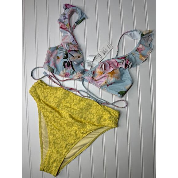 NWT Cupshe Two Piece Swimsuit Bikini Ruffled Triangle High Waist Cheeky BUNDLE M - Picture 3 of 6